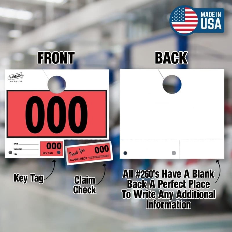 Versa-Tags 1000 Red Car Dealer Service Hang Tags Service Dispatch Numbers, Service Department Numbered Key Tags for Mechanic Repair Shop 3 Part Key Ring - Red (000-999) - Image 4